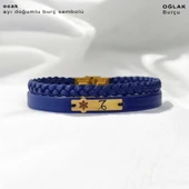 Doğum Ayına Özel 14 Ayar Altın Plakalı Kar Tanesi Motifli Doğal Lacivert Derili Hediye Bileklik-451 thumbnail 2