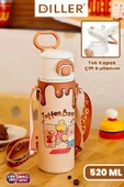 DILLER 520 ML Kılıflı Tek Kapak Çift Kullanım Pipetli/Pipetsiz Taşıma El Askılı Vacum Cup/Çelik Termos -D9260ML520 - 1
