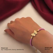 Doğum Ayına Özel 14 Ayar Altın Plakalı Kelebek Motifli Doğal Pembe Derili Hediye Bileklik-455 thumbnail 2
