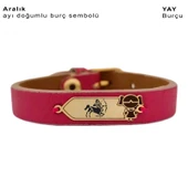 Burca Özel Kız Çocuk Figürlü Doğal Pembe Derili 14 Ayar Altın Plakalı Hediye Bileklik-454 thumbnail 1