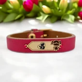 Sembole Özel Doğal Pembe Derili 14 Ayar Altın Plakalı Kız Çocuk Figürlü Hediye Bileklik-454 thumbnail 1