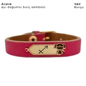 Doğum Ayına Özel 14 Ayar Altın Plakalı Kız Çocuk Figürlü Doğal Pembe Derili Hediye Bileklik-454 thumbnail 1