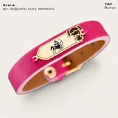 Burca Özel Kız Çocuk Figürlü Doğal Pembe Derili 14 Ayar Altın Plakalı Hediye Bileklik-454 thumbnail 2