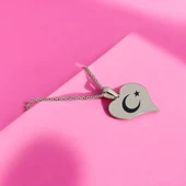 Sembole Özel Gümüş Renkli Zincirli 925 Ayar Gümüş Plakalı Kalp Figürlü Hediyelik Kolye-456 - 1