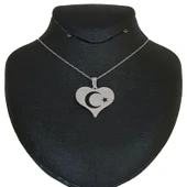 Sembole Özel Gümüş Renkli Zincirli 925 Ayar Gümüş Plakalı Kalp Figürlü Hediyelik Kolye-456 - 2