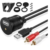 4825 Usb 2Rca 3.5mm Aux Araç İçi Kontrol Paneli Uzatma Ek Kablosu - 1