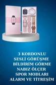 Kablolu Bluetooth Kulaklık ve Kadınlara Özel Bileklik Hediyeli Yeni Nesil Akıllı Saat 3 Kordonlu thumbnail 3