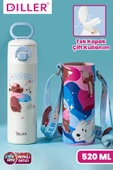 DILLER 520 ML Kılıflı Tek Kapak Çift Kullanım Pipetli/Pipetsiz Taşıma El Askılı Vacum Cup/Çelik Termos -D9338ML520 - 1