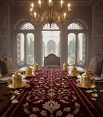 BUSEM Ahsen 6 Kişilik Kapaklı Lale Desenli Türk Kahve Fincanı 24 Parça Altın Renkli - 2