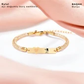 Burca Özel Kalp Figürlü Hasır Kordonlu 14 Ayar Altın Plakalı Hediye Bileklik-457 thumbnail 1