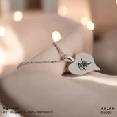 Burca Özel Kalp Figürlü Gümüş Renkli Zincirli 925 Ayar Gümüş Plakalı Hediyelik Kolye-456 - 1