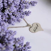 İsme Özel Kalp Figürlü Gümüş Renkli Zincirli 925 Ayar Gümüş Plakalı Hediyelik Kolye-456 - 1