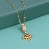 Gümüş Pazarım Altın Kaplama 925 Ayar Gümüş Nazarlı Göz Kirpik Kolye - 1