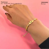 Burca Özel Taç Motifli Hakiki Altın Renkli Derili Derili 14 Ayar Altın Plakalı Hediye Bileklik-463 thumbnail 3