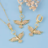 Gümüş Pazarım Altın Kaplama 925 Ayar Gümüş Top Zincirli Anka Kuşu Kolye Küpe Set - 1