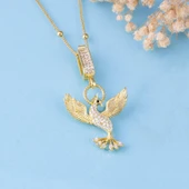 Gümüş Pazarım Beyaz Taşlı Altın Kaplama 925 Ayar Gümüş Anka Kuşu Gümüş Kolye - 1