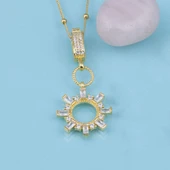 Gümüş Pazarım Altın Kaplama Baget Taşlı Güneş Motifli Top Zincirli 925 Ayar Gümüş Kolye - 1