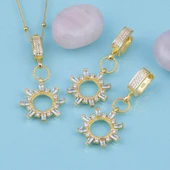 Gümüş Pazarım Altın Kaplama Baget Taşlı Güneş Motifli Top Zincirli 925 Ayar Gümüş Set - 1