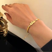 Harfe Özel 14 Ayar Altın Plakalı Taç Motifli Hakiki Altın Renkli Derili Derili Hediye Bileklik-463 thumbnail 3