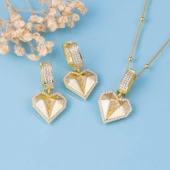 Gümüş Pazarım Altın Kaplama Özel Tasarım Kalpli 925 Ayar Gümüş Top Zincirli Kolye Küpe Set - 1