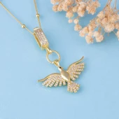 Gümüş Pazarım Altın Kaplama 925 Ayar Gümüş Top Zincirli Anka Kuşu Kolye - 1