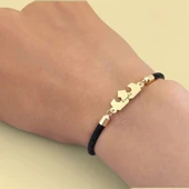 İsme Özel Taç Figürlü Doğal Siyah Derili 14 Ayar Altın Plakalı Hediye Bileklik-462 thumbnail 3