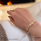 Burca Özel Taç Motifli Hakiki Altın Renkli Derili Derili 14 Ayar Altın Plakalı Hediye Bileklik-463 thumbnail 2