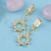 Gümüş Pazarım Altın Kaplama Baget Taşlı Güneş Motifli 925 Ayar Gümüş Küpe - 1