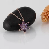 Gümüş Pazarım Ametist Renk  Lotus Çiçeği Gümüş Kolye - 1