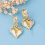 Gümüş Pazarım Altın Kaplama Özel Tasarım Kalpli 925 Ayar Gümüş Küpe - 1