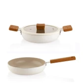 Schafer Ceramoni Seramik Tava 30 Cm ve 22 Cm Kapaklı Sahan Seti -Krem - 1