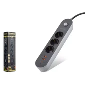 Showmax Sh4628 Termal Akım Korumalı Uzatma Kablosu 3 Priz + 2 Usb + Type-C + Anahtar 2M Siyah - 1