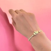 Sembole Özel Hasır Kordonlu 14 Ayar Altın Plakalı Taç Figürlü Hediye Bileklik-464 thumbnail 2
