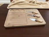 Doğal Bambu Bıçaklı Peynir Servis Sunum Tabağı Kahvaltı Sunum Tahtası Seti 4 Parça - 4