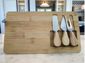Doğal Bambu Bıçaklı Peynir Servis Sunum Tabağı Kahvaltı Sunum Tahtası Seti 4 Parça 30x17 Cm - 4