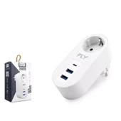Fly 3400-01 Termal Akım Korumalı 1 Priz 2 Usb + Type-C 2.1A Beyaz - 1