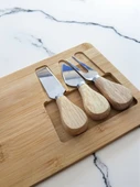Doğal Bambu Bıçaklı Peynir Servis Sunum Tabağı Kahvaltı Sunum Tahtası Seti 4 Parça 30x17 Cm - 3