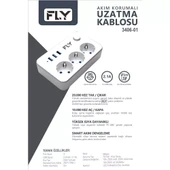 Fly 3406-01 Termal Akım Korumalı Uzatma Kablosu 3 Priz 3 Usb + Anahtar 2.1A 2M Beyaz - 2