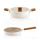 Schafer Ceramoni Seramik Basık Tencere 24 Cm ve Tava Seti – Krem - 1