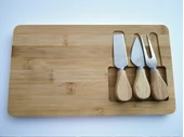 Doğal Bambu Bıçaklı Peynir Servis Sunum Tabağı Kahvaltı Sunum Tahtası Seti 4 Parça 30x17 Cm - 1