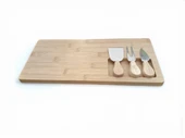 Doğal Bambu Bıçaklı Peynir Servis Sunum Tabağı Kahvaltı Sunum Tahtası Seti 4 Parça 38x18 Cm - 4