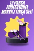12 Parça Makyaj Fırça Seti Profesyonel Fondöten Allık Far Kontür Fırçası - 2
