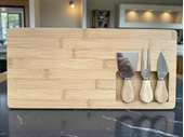 Doğal Bambu Bıçaklı Peynir Servis Sunum Tabağı Kahvaltı Sunum Tahtası Seti 4 Parça 38x18 Cm - 3