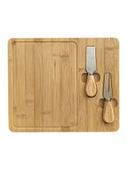 Doğal Bambu Bıçaklı Peynir Servis Sunum Tabağı Kahvaltı Sunum Tahtası Seti 3 Parça 30x25 Cm - 5