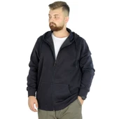 Erkek Sweatshirt Kapşonlu Zippered Basic 20543 Lacivert - 1