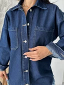 BİÇOMİ Cepli püsküllü kar yıkama kot ceket koyu mavi d2515 thumbnail 5