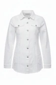 Kadın Beyaz Boyfriend Denim Oversize Taşlamalı Kot Ceket Uzun Kol Ceket 25KCKTD679 - 3