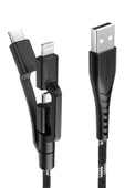 C89 NyloFlex 3in1 1.5M 3A USB to Type-C / Lightning / Micro Hızlı Şarj Kablo - Siyah thumbnail 2