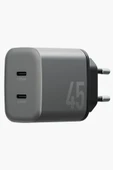 AmpCharger GaN45 2 Adet 45W Type-C Çıkışlı Hızlı Şarj Aleti - Koyu Gri thumbnail 3