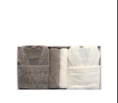 Durul Antik Kısmi Kadife Pamuklu 8 Parça Aile Bornoz Seti thumbnail 4